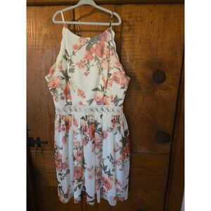 BY & BY Girls Floral Mesh Dress White Pink Lace Waist Special Occasion Size 9